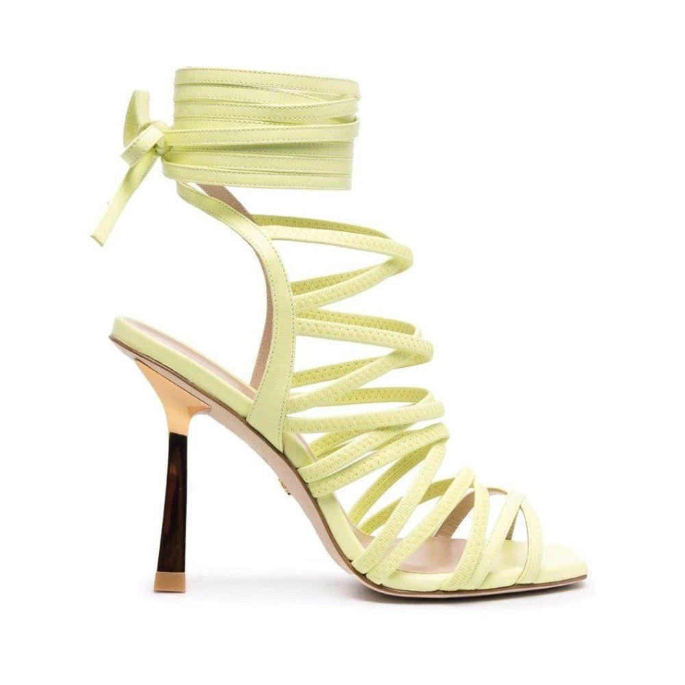 Stuart Weitzman Jaxie Square Toe Lace Up Sandals Heels in Lime Green